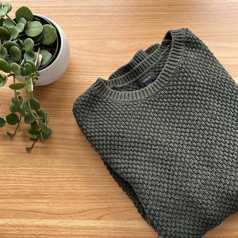 J. Crew cotton crewneck sweater, olive green - size small